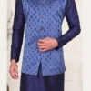 Blue Silk Long Nehru Jacket