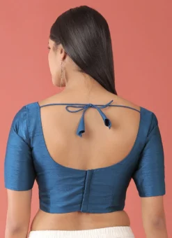 Blue Silk Solid Stitched Readymade Blouse Party Wear -Mahra Clothing Shop blue silk solid stitched readymade blouse blspfb237bl b