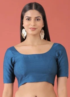 Blue Silk Solid Stitched Readymade Blouse Party Wear -Mahra Clothing Shop blue silk solid stitched readymade blouse blspfb237bl u