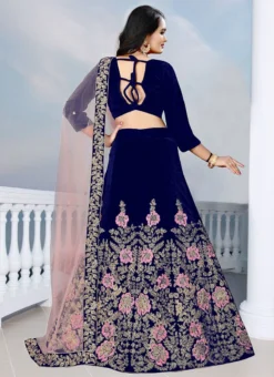 Blue Velvet Embroidered A Line Lehenga Party Wear -Mahra Clothing Shop blue velvet embroidered a line lehenga ghsyc129 b