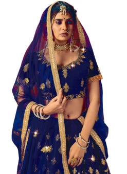 Blue Velvet Machine Embroidered A Line Lehenga Festive Wear -Mahra Clothing Shop blue velvet machine embroidered a line lehenga ghssitdbdr1003 b