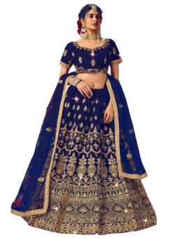 Blue Velvet Machine Embroidered A Line Lehenga Festive Wear -Mahra Clothing Shop blue velvet machine embroidered a line lehenga ghssitdbdr1003 u
