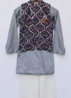 Blue Velvet Printed Work Bandi Set Party Wear