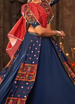 Blue Viscose Printed Kutch Work Chaniya Choli Festive Wear