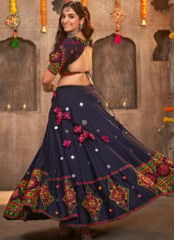 Blue Viscose Rayon Kutch And Mirror Work Chaniya Choli Festive Wear -Mahra Clothing Shop blue viscose rayon kutch and mirror work chaniya choli ghsom2332 b