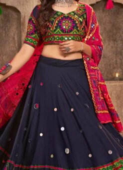 Blue Viscose Rayon Kutch And Mirror Work Chaniya Choli Festive Wear