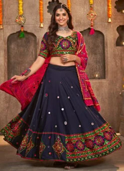 Blue Viscose Rayon Kutch And Mirror Work Chaniya Choli Festive Wear -Mahra Clothing Shop blue viscose rayon kutch and mirror work chaniya choli ghsom2332 u