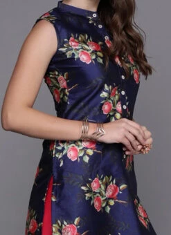 Ethnovog Blue Floral Top With Wide Leg Pant Festive Wear