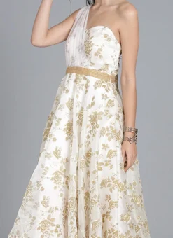 Ethnovog White One Shoulder Gown Party Wear