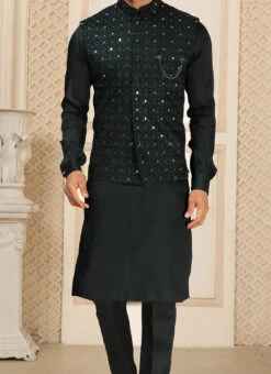 Bottle Green Art Silk Mirror Work Bandi Set Party Wear