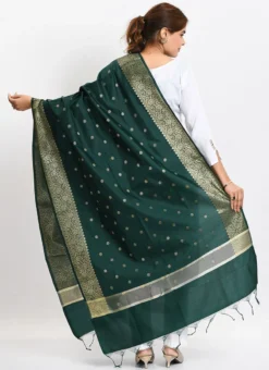 Bottle Green Banarasi Silk Weaving Work Dupatta Work Wear -Mahra Clothing Shop bottle green banarasi silk weaving work dupatta dpdmimfd182 b