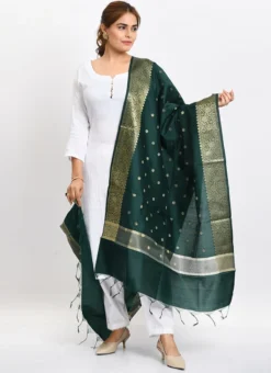 Bottle Green Banarasi Silk Weaving Work Dupatta Work Wear -Mahra Clothing Shop bottle green banarasi silk weaving work dupatta dpdmimfd182 u
