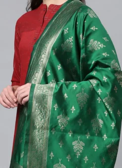 Bottle Green Benarasi Silk Jacquard Woven Dupatta Festive Wear