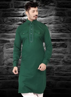 Bottle Green Cotton Pathani Set Festive Wear -Mahra Clothing Shop bottle green cotton pathani set kpmss4008 b