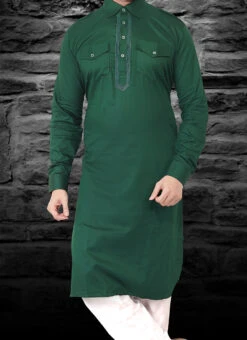 Bottle Green Cotton Pathani Set Festive Wear