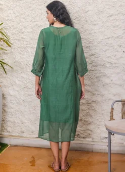 Bottle Green Embroidery Silk Dress Work Wear -Mahra Clothing Shop bottle green embroidery silk dress drsbadjudrg01 b