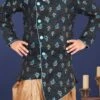 Dark Grey Jacquard Silk Boys Indowestern Sherwani Party Wear
