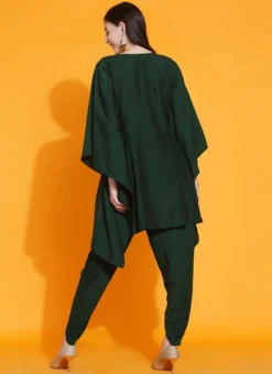 Bottle Green Polyester Hand Work Kaftan Set Party Wear -Mahra Clothing Shop bottle green polyester hand work kaftan set krsdrnrwrks084 b