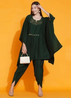 Bottle Green Polyester Hand Work Kaftan Set Party Wear -Mahra Clothing Shop bottle green polyester hand work kaftan set krsdrnrwrks084 u