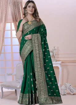 Bottle Green Vichitra Silk Embroidered Saree Festive Wear -Mahra Clothing Shop bottle green vichitira silk embroidered saree sasun2004 u