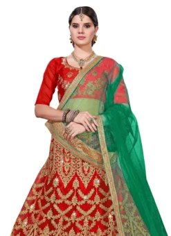 Bright Red Net Embroidered A Line Lehenga Wedding Wear -Mahra Clothing Shop bright red net embroidered a line lehenga ghsssitakr728704 b