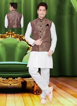 Brown Art Silk Brocade Nehru Jacket -Mahra Clothing Shop brown art silk brocade nehru jacket jmkmdcj307 b
