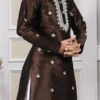 Brown Art Silk Embroidery Kurta Pyjama Party Wear