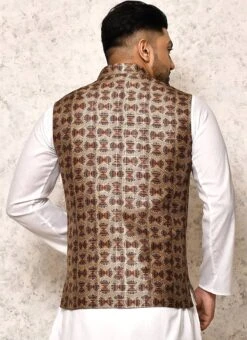 Brown Art Silk Printed Nehru Jacket -Mahra Clothing Shop brown art silk printed nehru jacket jmkkvfvls340 b