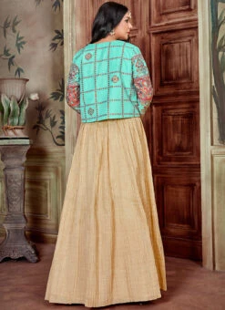 Brown Blended Cotton Printed Umbrella Lehenga Party Wear -Mahra Clothing Shop brown blended cotton printed umbrella lehenga ghsacw8339 b