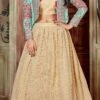 Brown Blended Cotton Printed Umbrella Lehenga Party Wear