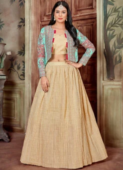 Brown Blended Cotton Printed Umbrella Lehenga Party Wear -Mahra Clothing Shop brown blended cotton printed umbrella lehenga ghsacw8339 u