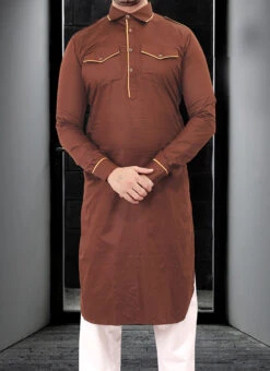 Brown Cotton Pathani Set Festive Wear