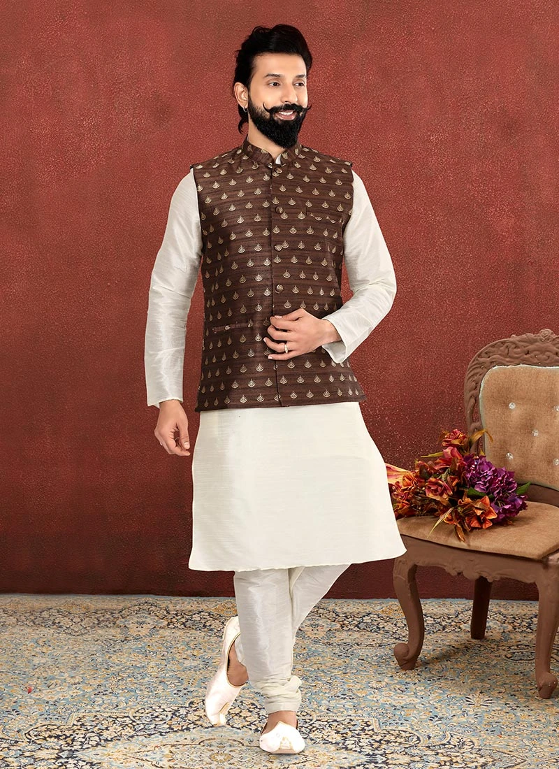Brown Jacquard Silk Embroidered Nehru Jacket 2 Brown Jacquard Silk Embroidered Nehru Jacket - Image 2