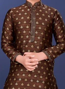 Brown Jacquard Silk Kurta Pyjama