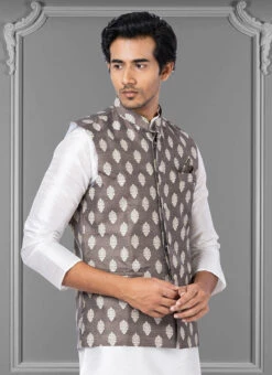 Brown Jacquard Silk Nehru Jacket 5 Brown Jacquard Silk Nehru Jacket -Mahra Clothing Shop brown jacquard silk nehru jacket jmkkvs474 b