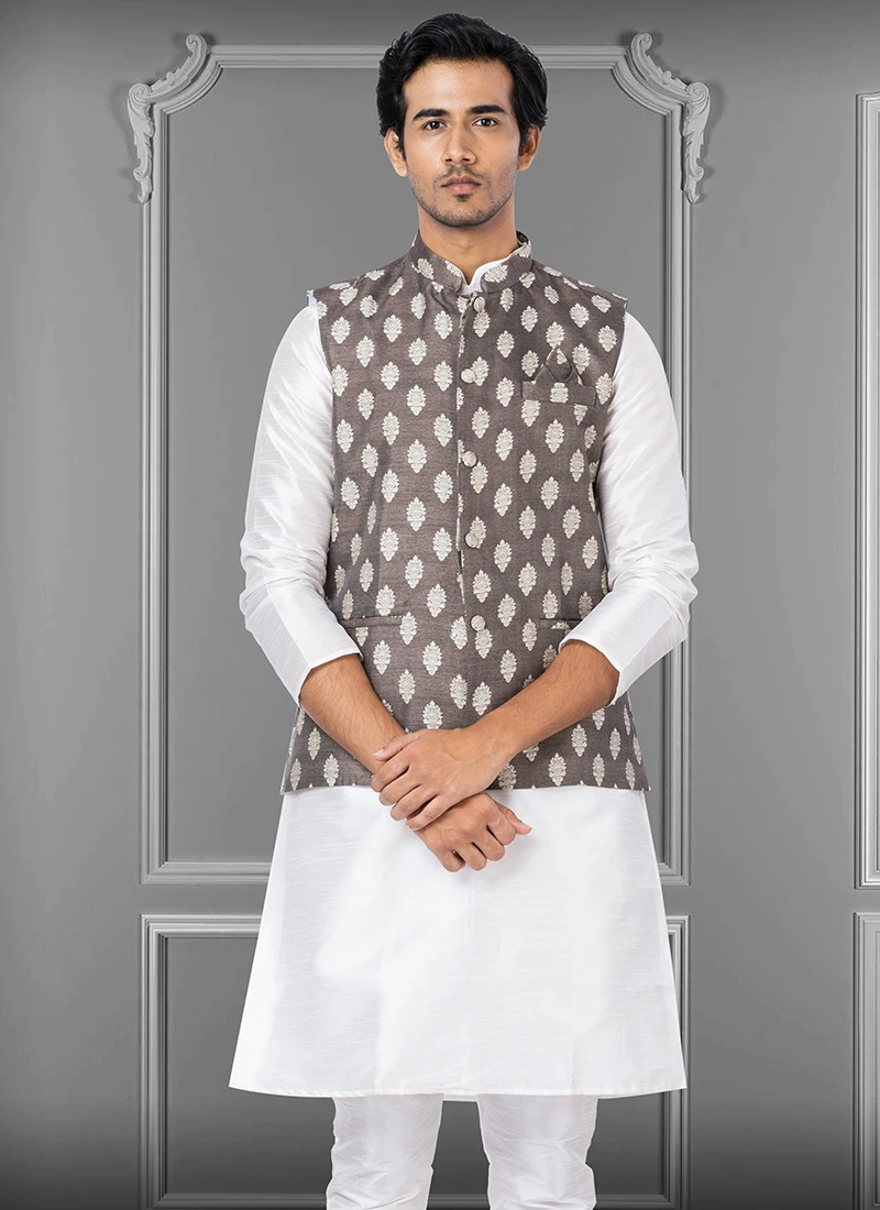 Brown Jacquard Silk Nehru Jacket 2 Brown Jacquard Silk Nehru Jacket - Image 2
