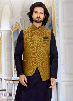 Brown N Green Art Silk Bandhgala Jacket -Mahra Clothing Shop brown n green art silk bandhgala jacket jmkmdc439 b