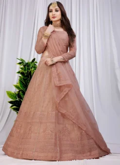 Brown Net Sequins A Line Lehenga Party Wear -Mahra Clothing Shop brown net sequins a line lehenga ghska467411082 u