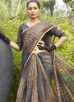 Brown Organza Digital Print Saree After Six Wear -Mahra Clothing Shop brown organza digital print saree samams120 b