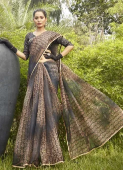 Brown Organza Digital Print Saree After Six Wear -Mahra Clothing Shop brown organza digital print saree samams120 u