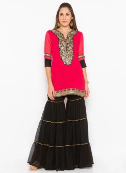 Candy Pink Georgette Embroidered Kurta Sharara Set After Six Wear -Mahra Clothing Shop candy pink georgette embroidered kurta sharara set krsmnc1995ks u