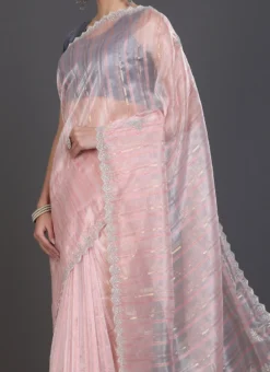 Chiffon Hand Work Beads Work Baby Pink Color Saree Party Wear