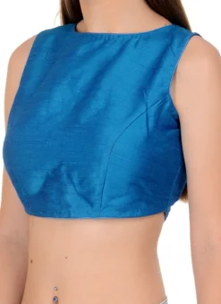 Cobalt Blue Art Dupion Silk Plain Blouse Festive Wear