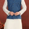 Cobalt Blue Cotton Silk Jacquard Nehru Jacket