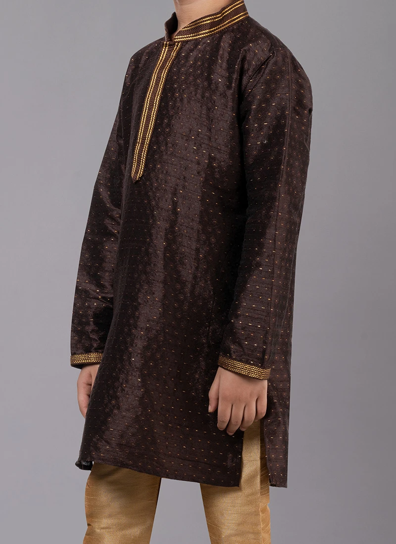 Coffee Brown Cotton Kids Kurta Pyjama Festive Wear 1 Coffee Brown Cotton Kids Kurta Pyjama Festive Wear