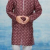 Coffee Brown Silk Dupion Printed Kids Kurta Pyjama Party Wear