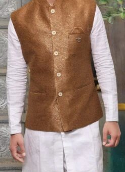 Copper Brown Jute Nehru Jacket