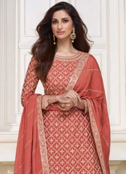 Coral Chinon Embroidered Umbrella Lehenga Party Wear -Mahra Clothing Shop coral chinon embroidered umbrella lehenga ghska47329703 b