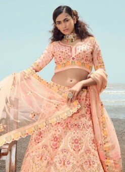 Coral Peach Georgette Heavy Embroidered N Stones Umbrella Lehenga Wedding Wear -Mahra Clothing Shop coral peach georgette heavy embroidered n stones umbrella lehenga ghsak23005 b
