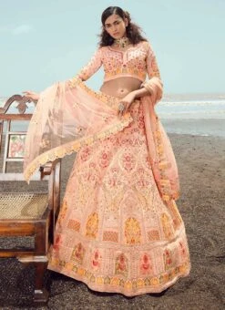Coral Peach Georgette Heavy Embroidered N Stones Umbrella Lehenga Wedding Wear -Mahra Clothing Shop coral peach georgette heavy embroidered n stones umbrella lehenga ghsak23005 u
